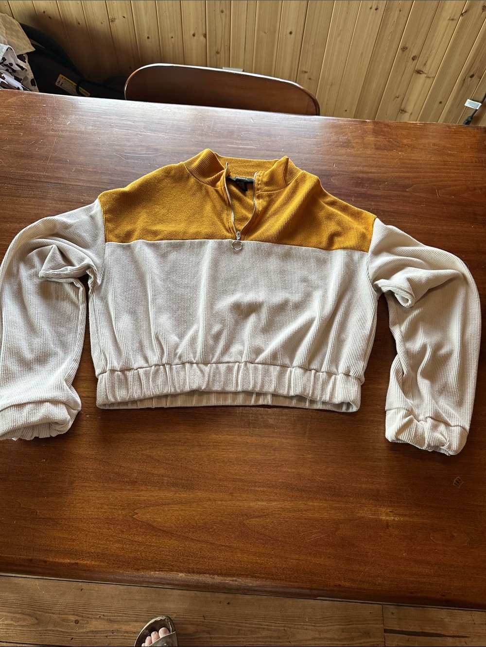 Forever 21 Waffle-Knit Quarter-Zip Pullover — Mustard